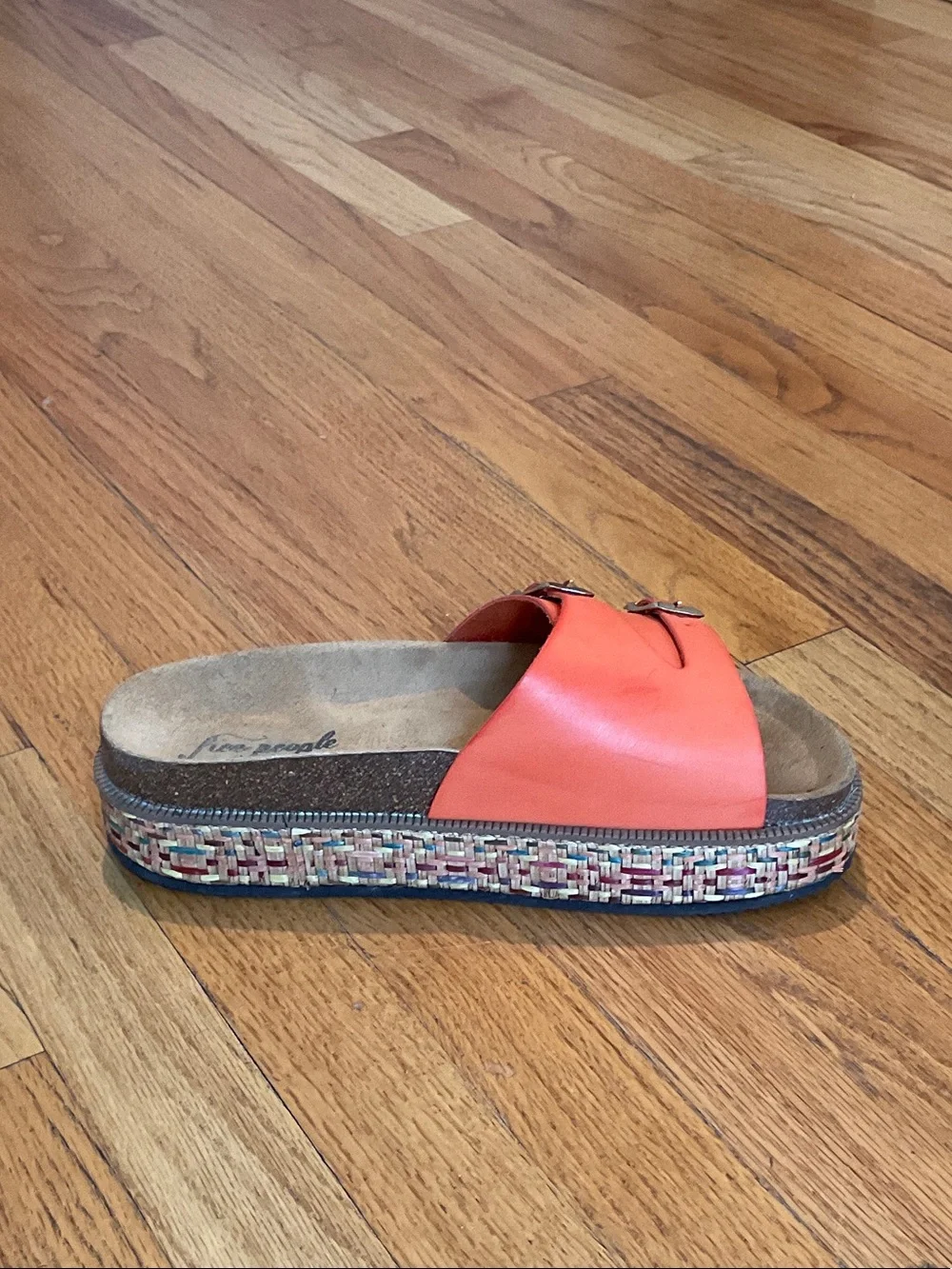 Free People Orange Leather Double Buckle Slides